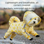 Yellow M size Pineapple Print Full-Cover Dog Raincoat with Transparent Hood, Waterproof Four-Leg Pet Rain Suit with Reflective Strips and Integrated Leash Ring for Small and Medium Dogs