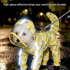 Yellow L size Pineapple Print Full-Cover Dog Raincoat with Transparent Hood, Waterproof Four-Leg Pet Rain Suit with Reflective Strips and Integrated Leash Ring for Small and Medium Dogs
