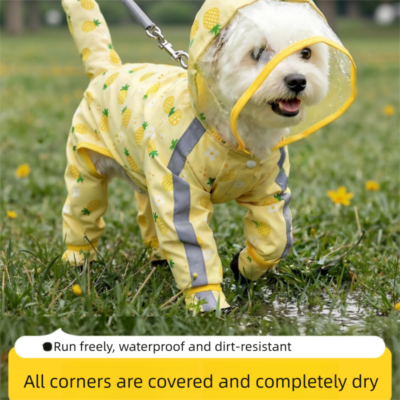 3-piece Dog Rainy Day Care Set with  Yellow M size Waterproof Raincoat, 30x30cm Paw Towel and 70x140cm Pet Bath Towel, Quick-Dry Pet Rain Protection Kit for Small and Medium Dogs
