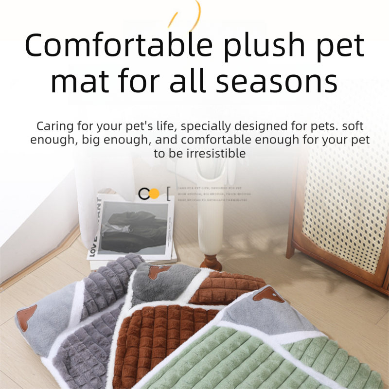 Grey L size Luxury Plush Pet Sleeping Mat, Thickened Warm Pet Bed Cushion for Dogs and Cats, Soft Fabric Pet Sofa Pad with Non-Slip Waterproof Base