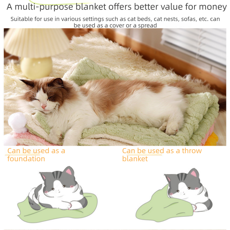 2-piece S size Green Pet Winter Comfort Bundle – 50*36cm Plush Pet Blanket and 40*25cm Thickened Pet Sleeping Bed Set for Dogs and Cats, Double-Sided Warm Blanket with Soft Plush Bed Cushion