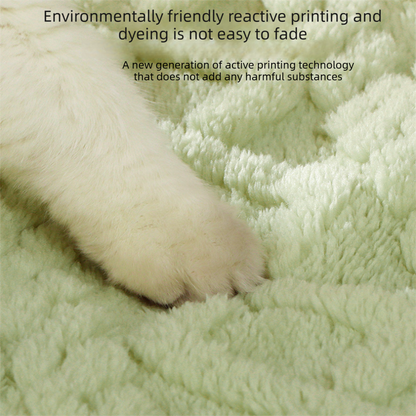 2-piece M size Green Pet Winter Comfort Bundle – 55*45cm Plush Pet Blanket and 50*35cm Thickened Pet Sleeping Bed Set for Dogs and Cats, Double-Sided Warm Blanket with Soft Plush Bed Cushion