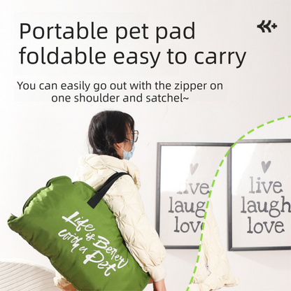 Khaki S size Portable Foldable Pet Bed Mat – Waterproof Travel Dog Bed and Cat Cushion with Carry Handles, Removable Washable Cover, Plush Comfort Padding for Indoor and Outdoor Use