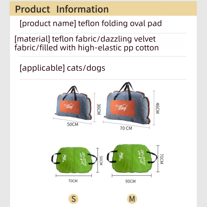 Khaki M size Portable Foldable Pet Bed Mat – Waterproof Travel Dog Bed and Cat Cushion with Carry Handles, Removable Washable Cover, Plush Comfort Padding for Indoor and Outdoor Use