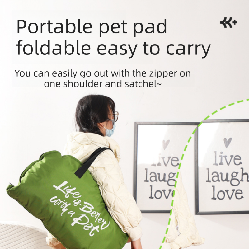 Dark yellow M size Portable Foldable Pet Bed Mat – Waterproof Travel Dog Bed and Cat Cushion with Carry Handles, Removable Washable Cover, Plush Comfort Padding for Indoor and Outdoor Use