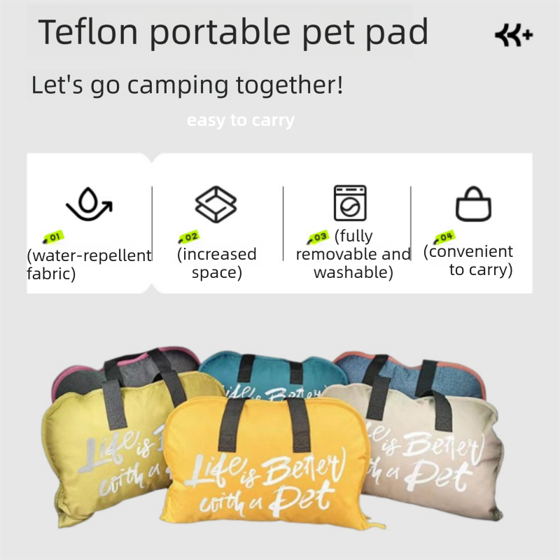 Dark yellow M size Portable Foldable Pet Bed Mat – Waterproof Travel Dog Bed and Cat Cushion with Carry Handles, Removable Washable Cover, Plush Comfort Padding for Indoor and Outdoor Use