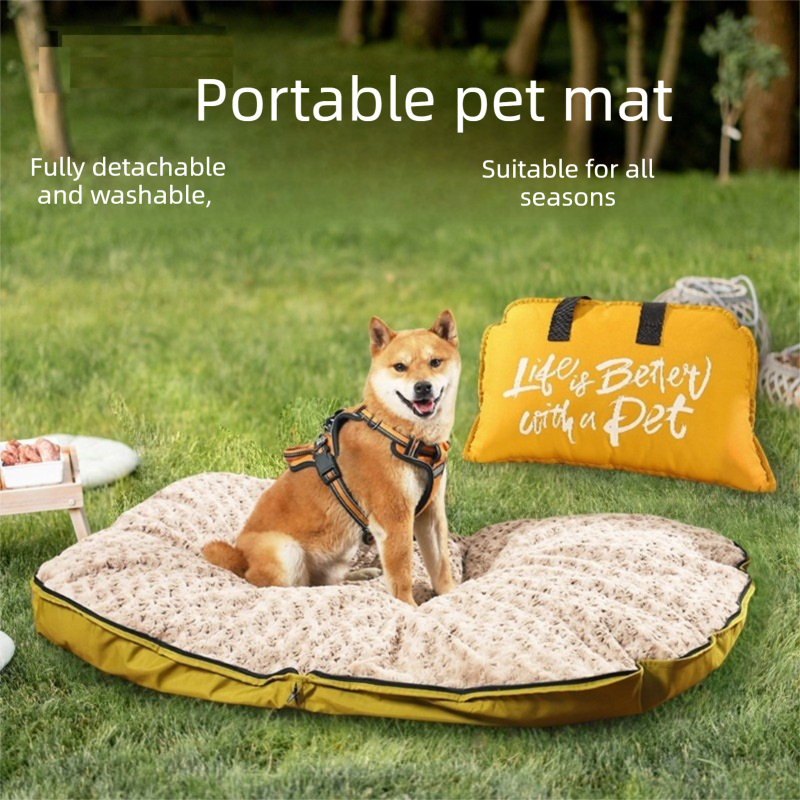 Green  S size Portable Foldable Pet Bed Mat – Waterproof Travel Dog Bed and Cat Cushion with Carry Handles, Removable Washable Cover, Plush Comfort Padding for Indoor and Outdoor Use