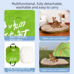 Blue M size Portable Foldable Pet Bed Mat – Waterproof Travel Dog Bed and Cat Cushion with Carry Handles, Removable Washable Cover, Plush Comfort Padding for Indoor and Outdoor Use
