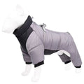 Grey L size Winter Dog Jumpsuit Coat – Waterproof Four-Leg Pet Jacket with Reflective Harness Clip, Windproof Warm Padded Puppy Snowsuit, Adjustable Polyester Dog Clothing for Small to Medium Dogs