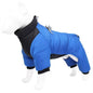 Blue S size Winter Dog Jumpsuit Coat – Waterproof Four-Leg Pet Jacket with Reflective Harness Clip, Windproof Warm Padded Puppy Snowsuit, Adjustable Polyester Dog Clothing for Small to Medium Dogs