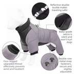 Blue S size Winter Dog Jumpsuit Coat – Waterproof Four-Leg Pet Jacket with Reflective Harness Clip, Windproof Warm Padded Puppy Snowsuit, Adjustable Polyester Dog Clothing for Small to Medium Dogs