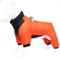 Orange L size Winter Dog Jumpsuit Coat – Waterproof Four-Leg Pet Jacket with Reflective Harness Clip, Windproof Warm Padded Puppy Snowsuit, Adjustable Polyester Dog Clothing for Small to Medium Dogs