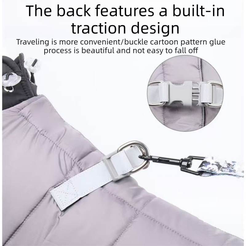 3-Piece Grey Winter Pet Outdoor Travel  Set – grey m size Reflective Dog Puffer Jacket, grey 3m Retractable Leash & grey Portable Foldable Dog Bed
