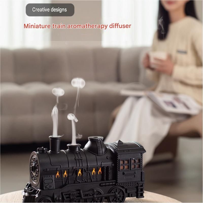 Winter Home Cleaning Comfort Kit - White Retro Train Aromatherapy Humidifier and White Cordless UV Mite Remover Vacuum - 300ml Ultrasonic Mist with Jellyfish Smoke Ring, 400ml Dust Cup, LED Night Light, Remote Control for Bedroom and Bedding Cleaning
