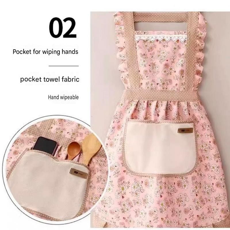 Home Clean Essential 2-piece set -Black Wireless UV Mite Remover Vacuum and Floral Pink Canvas Apron Bundle - 8000rpm Tapping, Washable HEPA Filter, Waterproof Kitchen Bib with Hand Wipe Pocket for Home  and Cooking