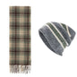 Striped Wool-Blend Beanie & Plaid Fringed Scarf Set — Soft Knit Hat (36 x 26 cm) and Oversized Shawl (200 x 65 cm); A Must-Have for Christmas and Cold Weather