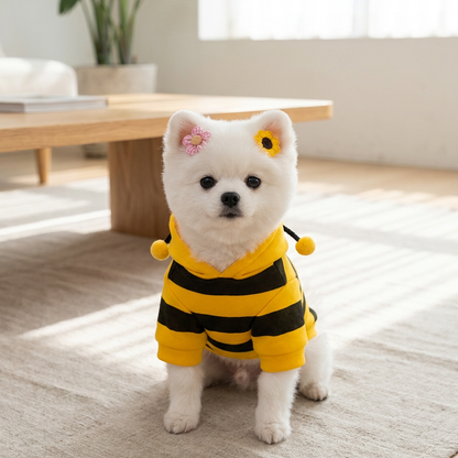 Size S Bee Fleece Hoodie Jumper for Small Dogs & Cats with 5 Hair Clips - Winter Warm Pet Apparel Australia