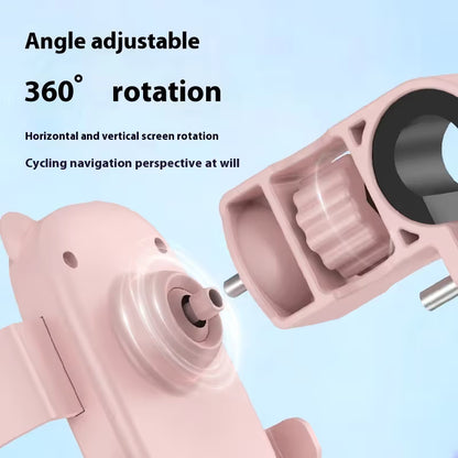 Cute Pink Cat-Themed Bicycle Phone Holder — Motorcycle & Bicycle Handlebar Mount, Anti-Shake 360° Rotatable Navigation Bracket, Universal Scooter Stand