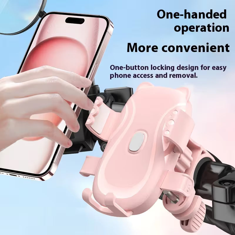 Cute Yellow Cat-Themed Bicycle Phone Holder — Motorcycle & Bicycle Handlebar Mount, Anti-Shake 360° Rotatable Navigation Bracket, Universal Scooter Stand