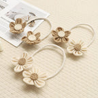 Brown Rustic Flower Curtain Tiebacks Set of 2, Handcrafted Fabric Daisy Curtain Holdbacks, No Drill Flexible Curtain Rope Buckles, Farmhouse Curtain Accessories for Sheer and Blackout Curtains