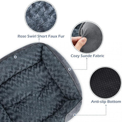Grey Small & Medium Pet Bed - Washable Rectangle Dog Bed with Bolstered Walls and Anti-Slip Bottom, S (60×45×14cm)