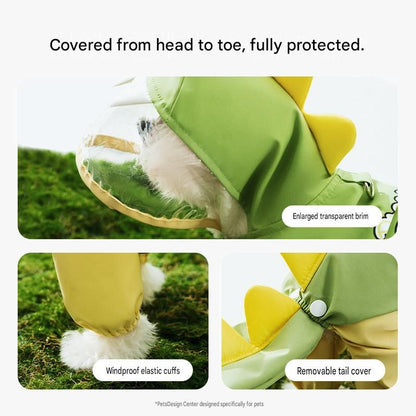 Blue Dog Raincoat Dinosaur Hooded Waterproof Jacket 3XL Size with Leash Hole Removable Tail Cover Full Body Coverage Pet Rain Coat for Outdoor Walking Large Dogs