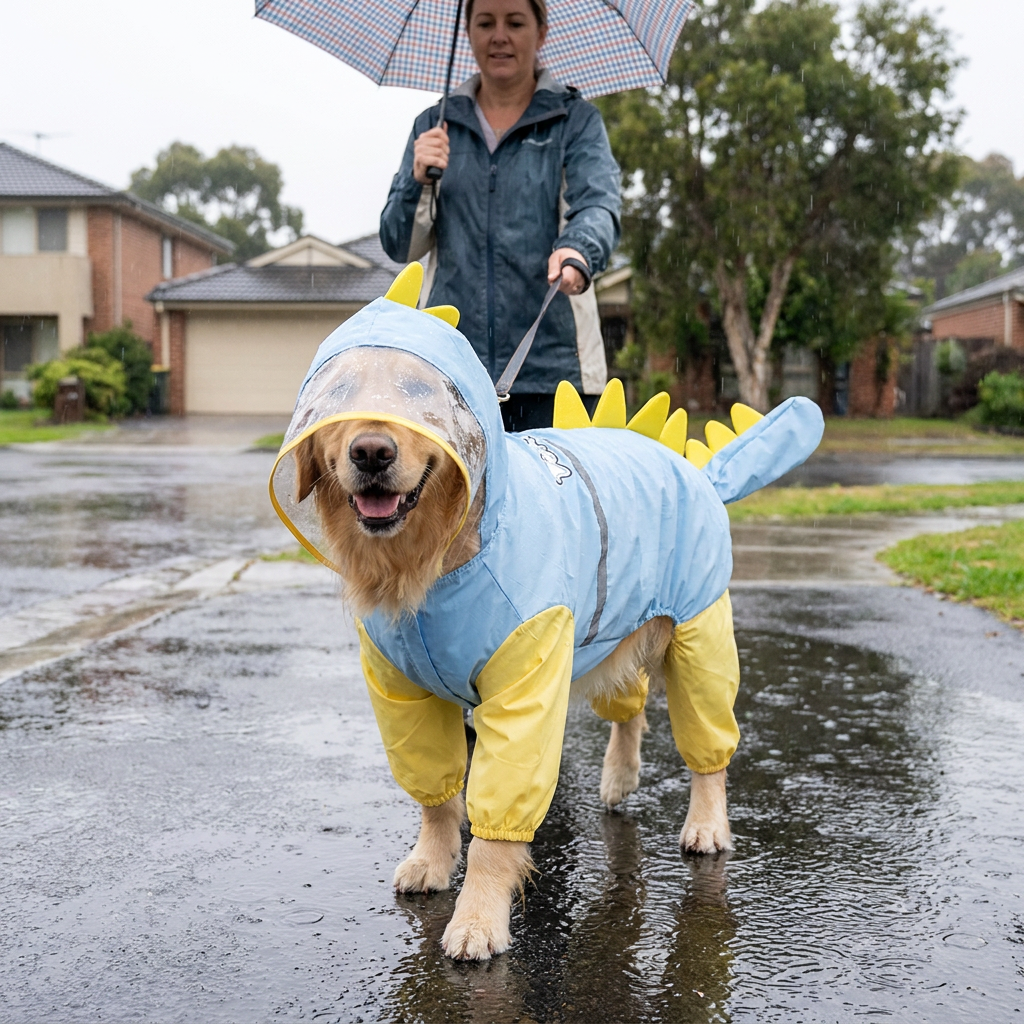 Blue Dog Raincoat Dinosaur Hooded Waterproof Jacket 6XL Size with Leash Hole Removable Tail Cover Full Body Coverage Pet Rain Coat for Outdoor Walking Large Dogs