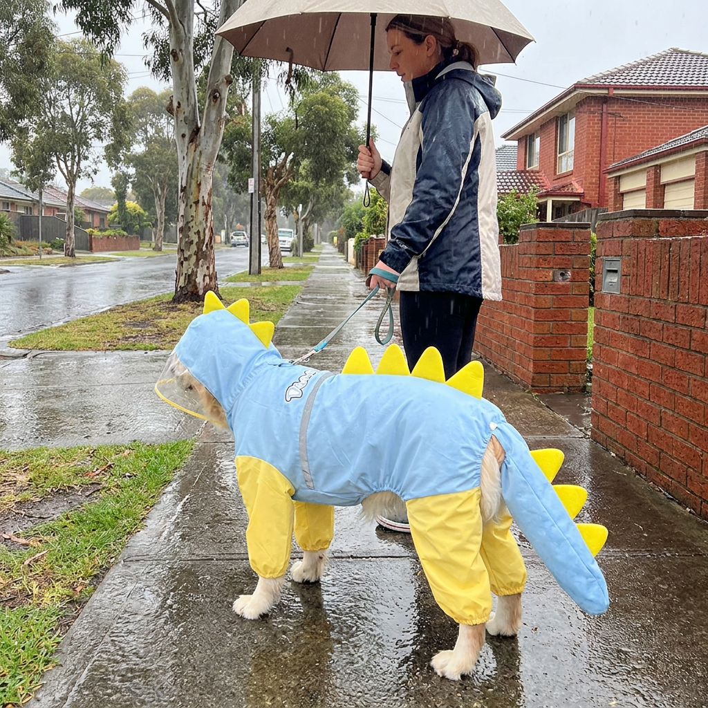 Blue Dog Raincoat Dinosaur Hooded Waterproof Jacket 6XL Size with Leash Hole Removable Tail Cover Full Body Coverage Pet Rain Coat for Outdoor Walking Large Dogs