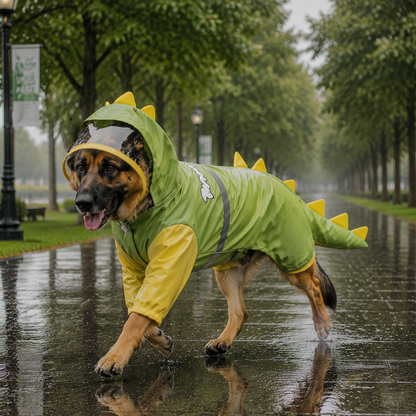 Green Dog Raincoat Dinosaur Hooded Waterproof Jacket 5XL Size with Leash Hole Removable Tail Cover Full Body Coverage Pet Rain Coat for Outdoor Walking Large Dogs
