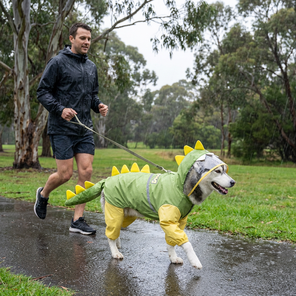 Green Dog Raincoat Dinosaur Hooded Waterproof Jacket 6XL Size with Leash Hole Removable Tail Cover Full Body Coverage Pet Rain Coat for Outdoor Walking Large Dogs