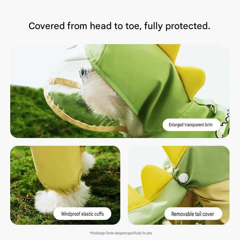 Green Dog Raincoat Dinosaur Hooded Waterproof Jacket 7XL Size with Leash Hole Removable Tail Cover Full Body Coverage Pet Rain Coat for Outdoor Walking Large Dogs