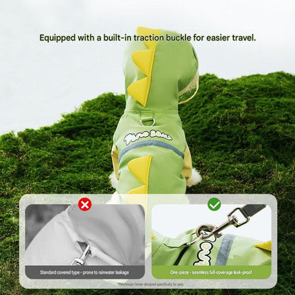 Blue Size 2XL Waterproof Dinosaur Dog Raincoat with Harness Hole Full Body Pet Rain Jacket for Small Dogs Tail Cover Lightweight Outdoor Walking