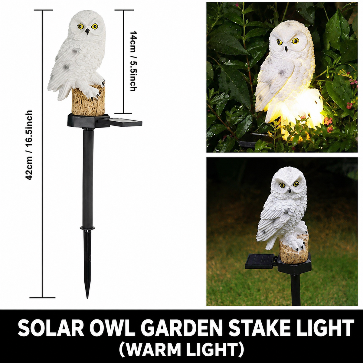 White Resin Owl Solar Powered Garden Stake Light - Outdoor Decorative LED Landscape Pathway Night Light