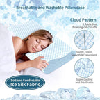 50 x 30CM Ergonomic Cooling Memory Foam Contour Pillow - Slow Rebound Cervical Neck Support Bed Pillow with Washable Ice Silk Cover and Protective Inner Lining