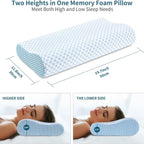 50 x 30CM Ergonomic Cooling Memory Foam Contour Pillow - Slow Rebound Cervical Neck Support Bed Pillow with Washable Ice Silk Cover and Protective Inner Lining