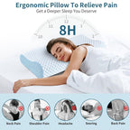 50 x 30CM Ergonomic Cooling Memory Foam Contour Pillow - Slow Rebound Cervical Neck Support Bed Pillow with Washable Ice Silk Cover and Protective Inner Lining