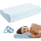60 x 40CM Ergonomic Cooling Memory Foam Contour Pillow - Slow Rebound Cervical Neck Support Bed Pillow with Washable Ice Silk Cover and Protective Inner Lining