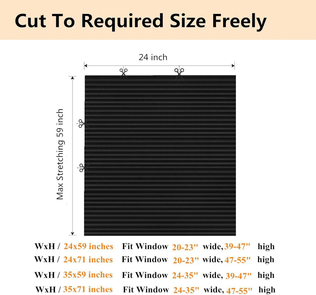 60 x 150 CM Black Self-Adhesive Pleated Window Blinds (2 Packs) - No-Drill Cuttable Light Filtering Shading Blinds