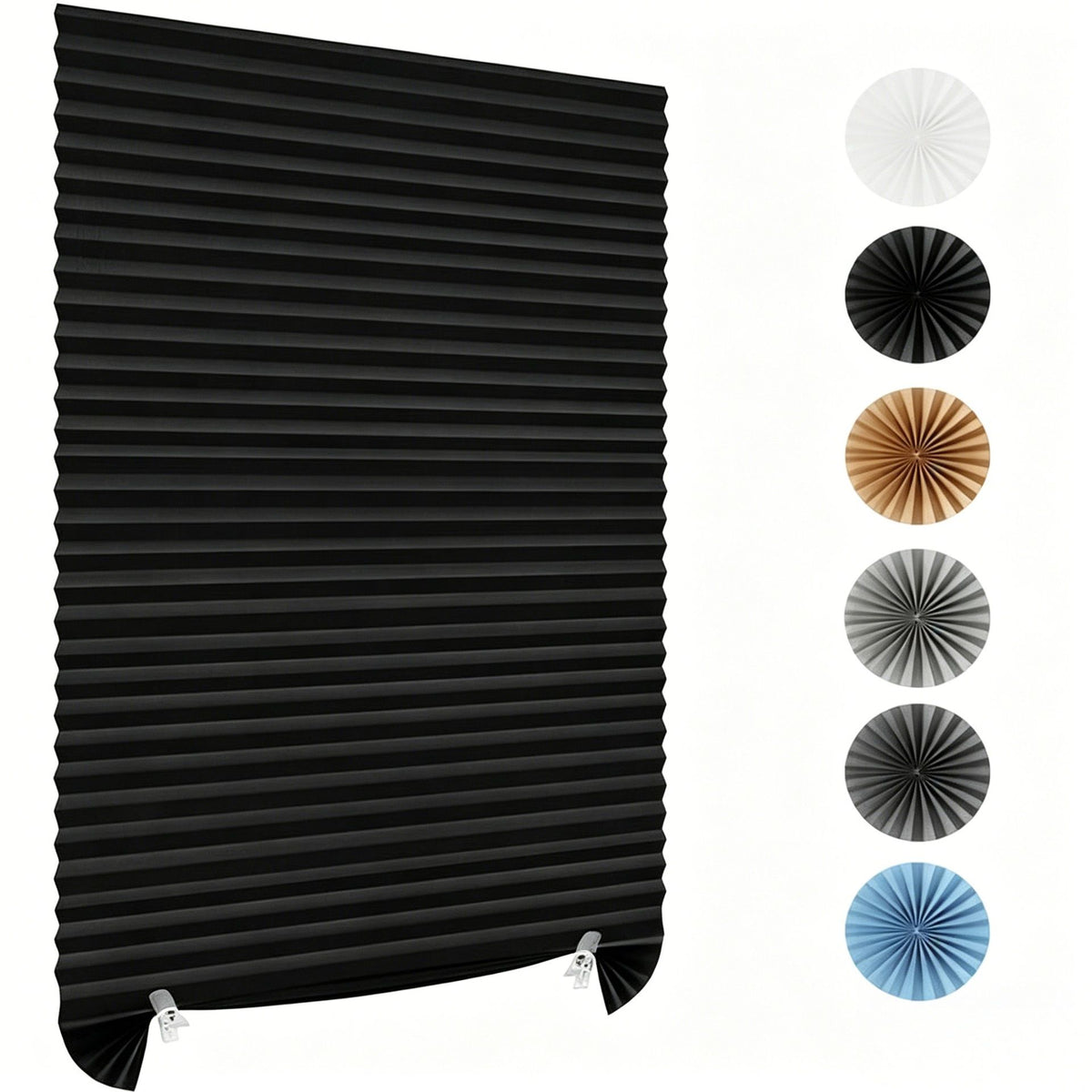 90 x 150 CM Black Self-Adhesive Pleated Window Blinds (2 Packs) - No-Drill Cuttable Light Filtering Shading Blinds