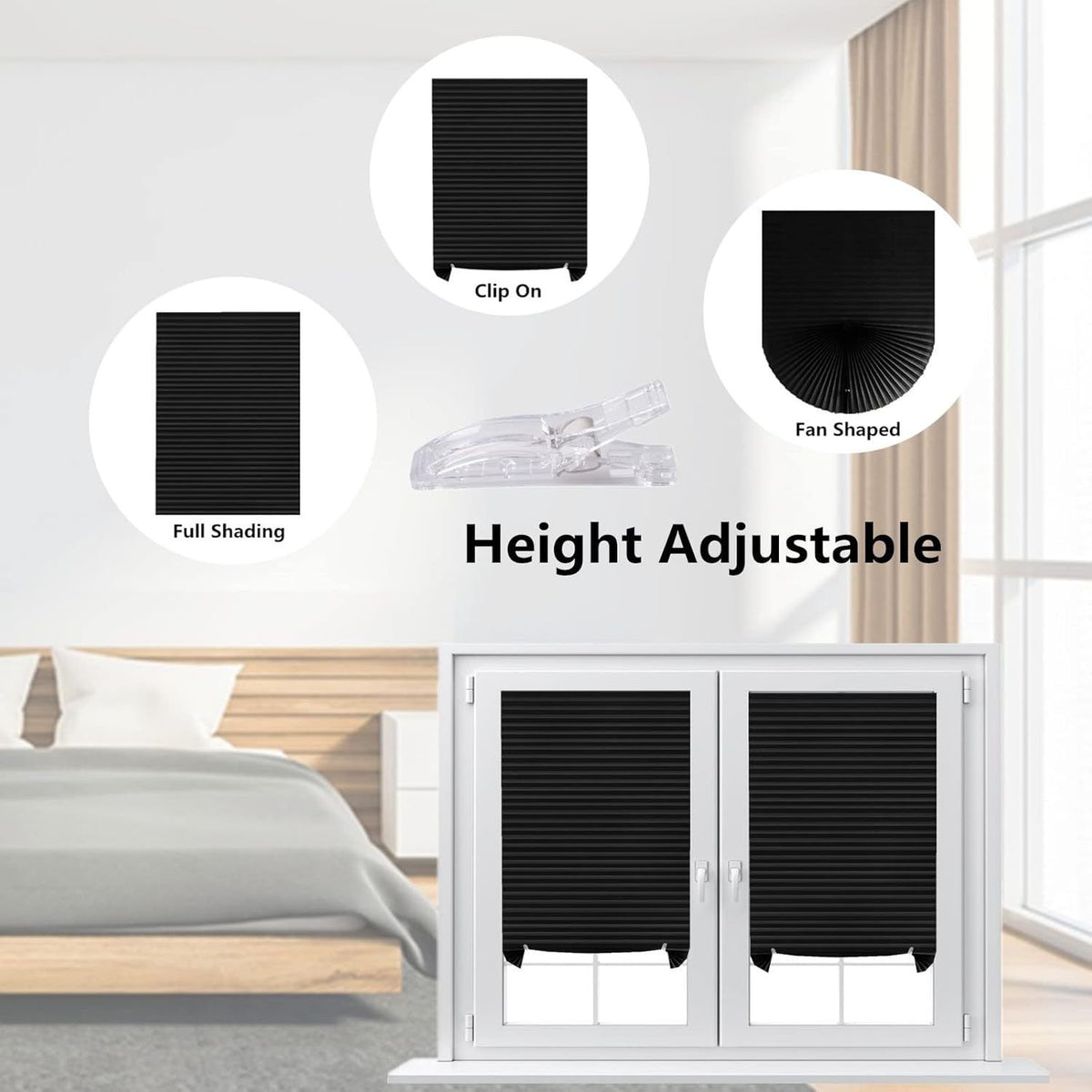 90 x 150 CM White Self-Adhesive Pleated Window Blinds (2 Packs) - No-Drill Cuttable Light Filtering Shading Blinds