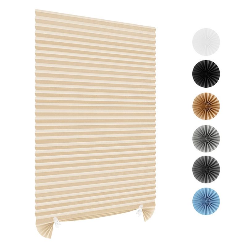 90 x 150 CM Beige Self-Adhesive Pleated Window Blinds (2 Packs) - No-Drill Cuttable Light Filtering Shading Blinds