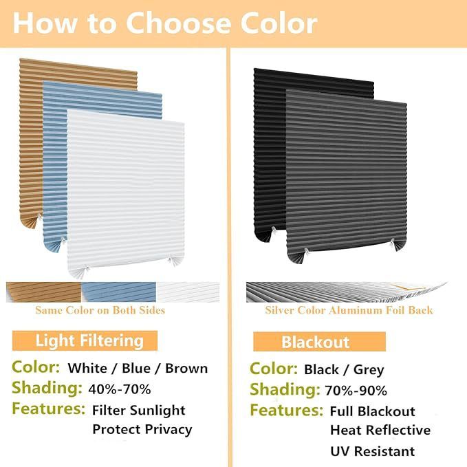 90 x 150 CM Beige Self-Adhesive Pleated Window Blinds (2 Packs) - No-Drill Cuttable Light Filtering Shading Blinds