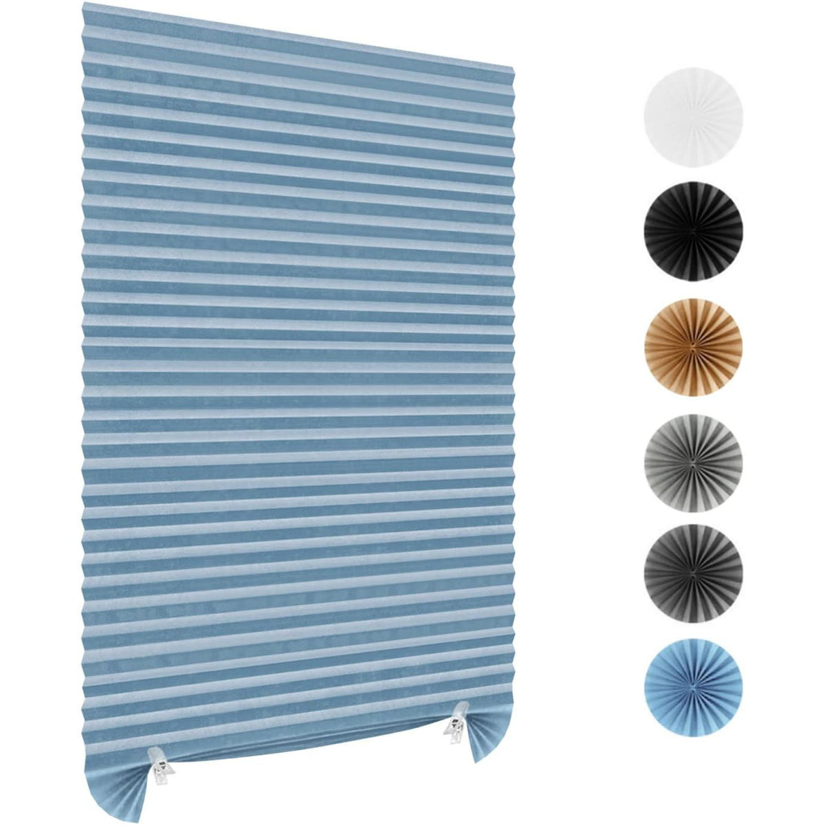 60 x 180 CM Blue Self-Adhesive Pleated Window Blinds (2 Packs) - No-Drill Cuttable Light Filtering Shading Blinds