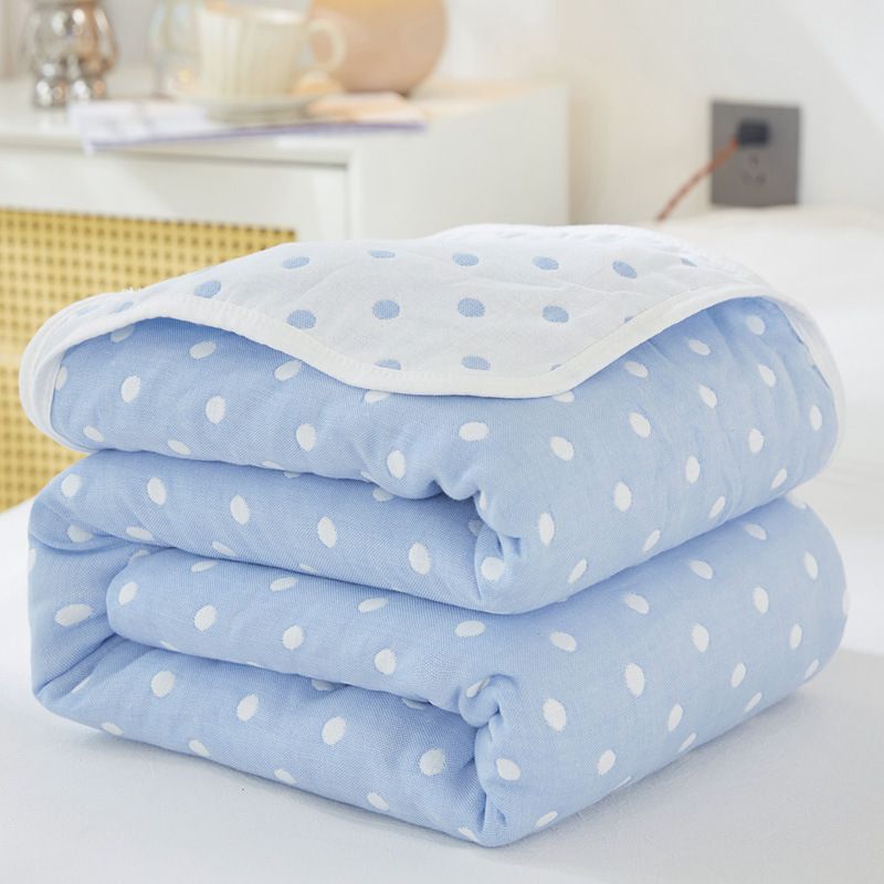 100% Cotton 6-Layer Gauze Summer Blanket & Towel Blanket - Ultra Soft & Breathable Reversible Quilt, Blue Dots 200 x 240 CM