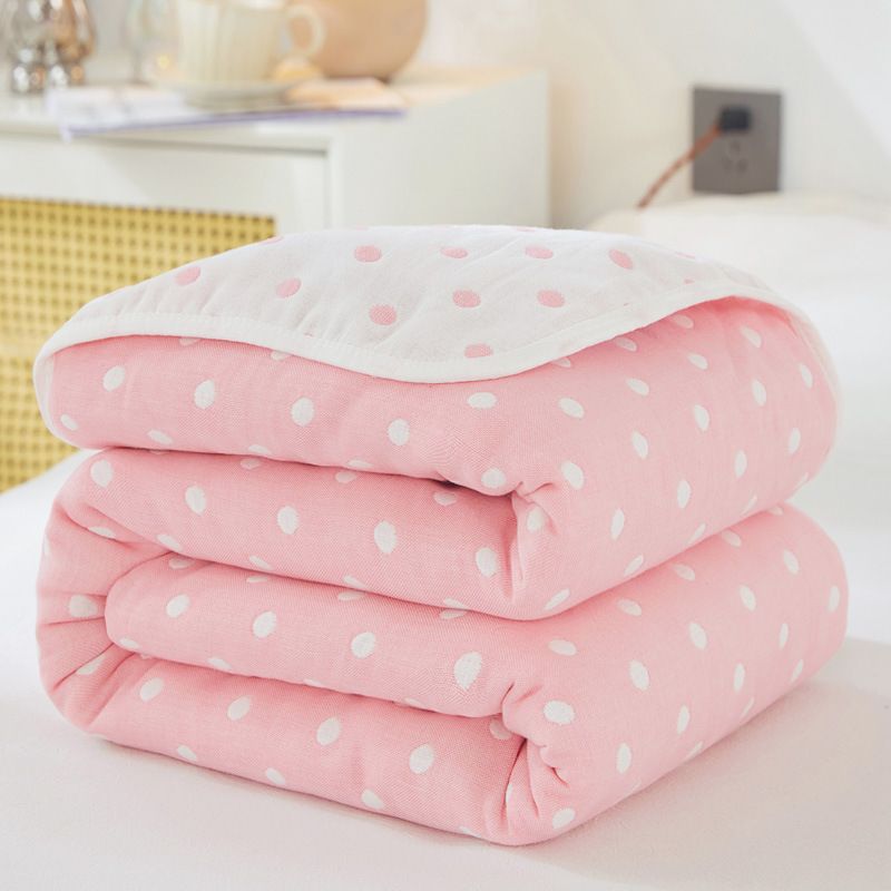 100% Cotton 6-Layer Gauze Summer Blanket & Towel Blanket - Ultra Soft & Breathable Reversible Quilt, Pink Dots 180 x 200 CM