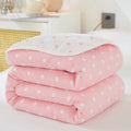 100% Cotton 6-Layer Gauze Summer Blanket & Towel Blanket - Ultra Soft & Breathable Reversible Quilt, Pink Dots 180 x 200 CM