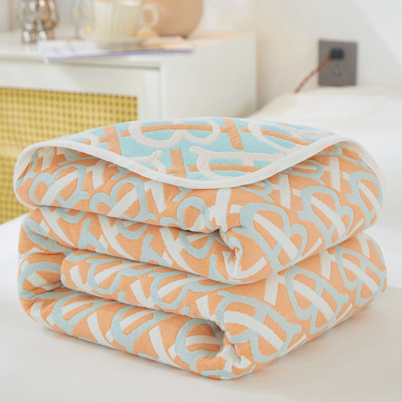 100% Cotton 6-Layer Gauze Summer Blanket & Towel Blanket - Ultra Soft & Breathable Reversible Quilt, Blue and Orange Barre 200 x 240 CM