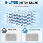 100% Cotton 6-Layer Gauze Summer Blanket & Towel Blanket - Ultra Soft & Breathable Reversible Quilt, Blue and Orange Barre 200 x 240 CM