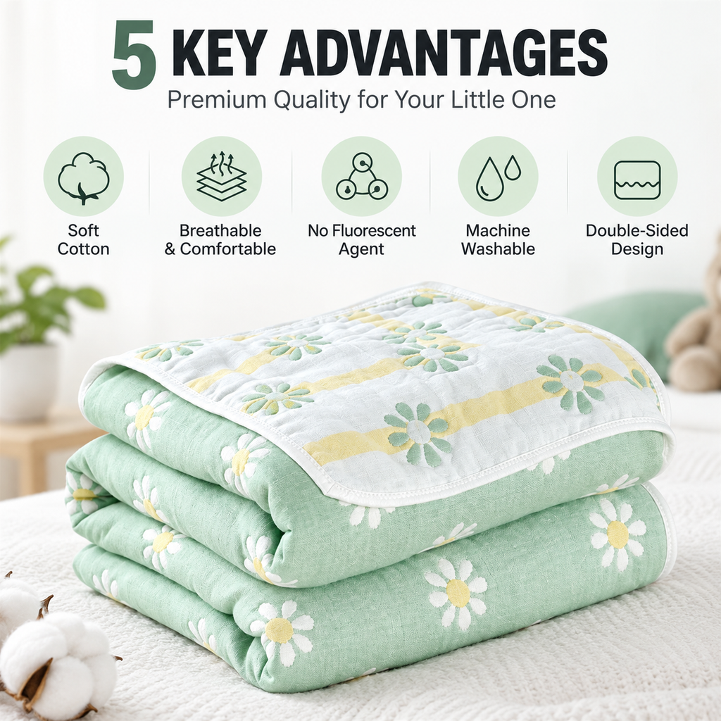100% Cotton 6-Layer Gauze Summer Blanket & Towel Blanket - Ultra Soft & Breathable Reversible Quilt, Blue and Orange Barre 200 x 240 CM
