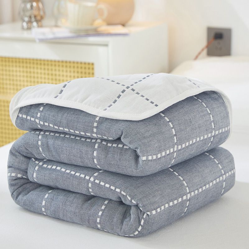 100% Cotton 6-Layer Gauze Summer Blanket & Towel Blanket - Ultra Soft & Breathable Reversible Quilt, Dotted Lines 200 x 240 CM